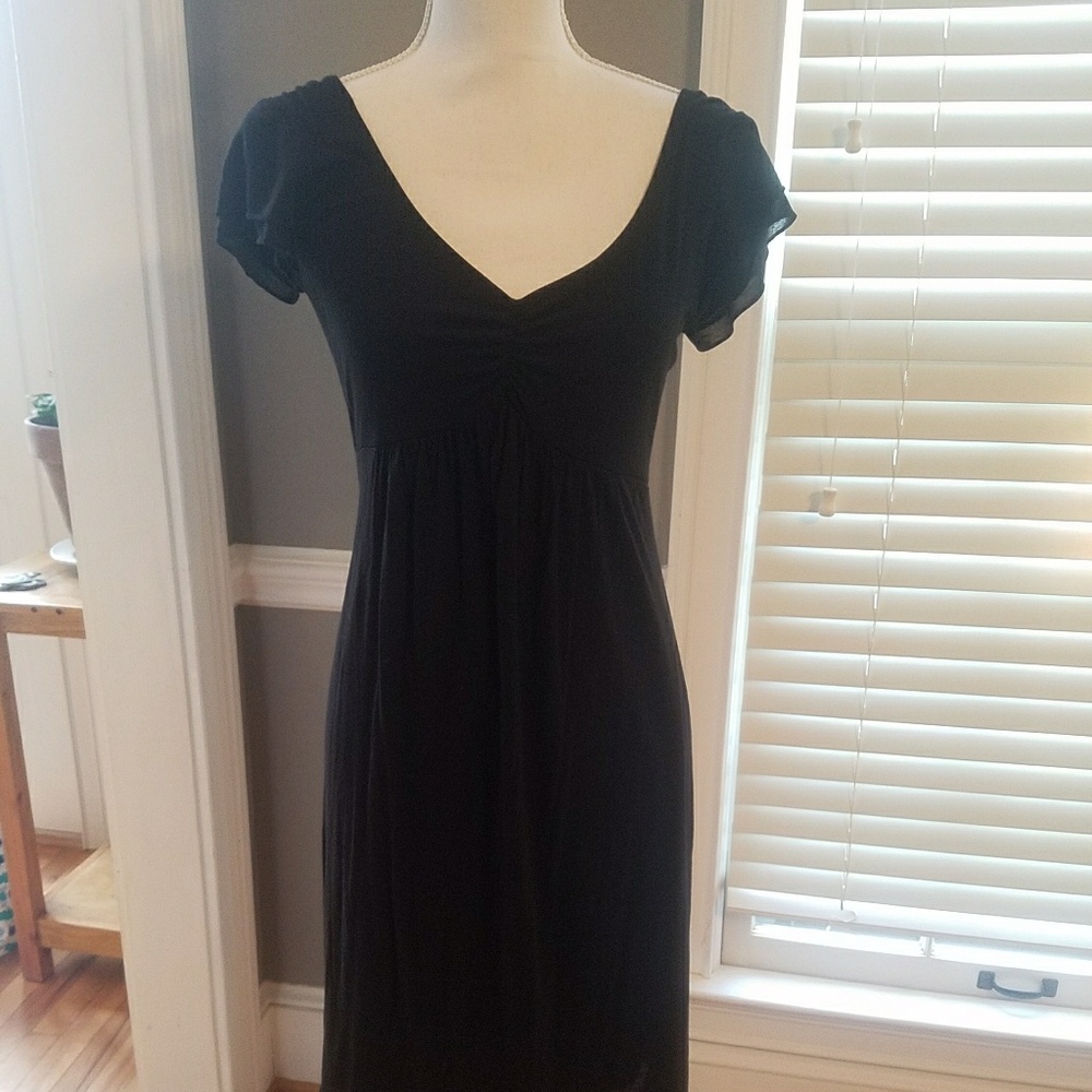 Black Flutter Sleeve Cotton Dress